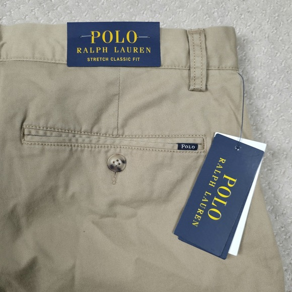 NWT Polo Ralph Lauren Shorts Mens 34 Stretch Classic Fit Flat Front Khaki Chino - Picture 1 of 9